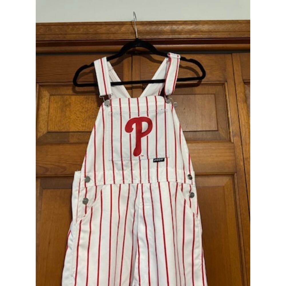 FOCO Philadelphia Phillies Men’s Pinstripe Bib Overalls White Red MLB Size S - Picture 4 of 13